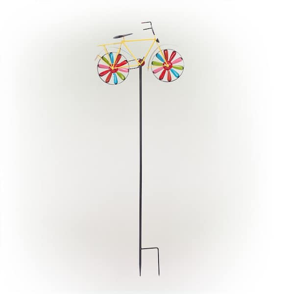 Alpine Corporation 42 in. Tall Outdoor Metal Bicycle Wind Spinner Garden Stake Decoration, Multicolor