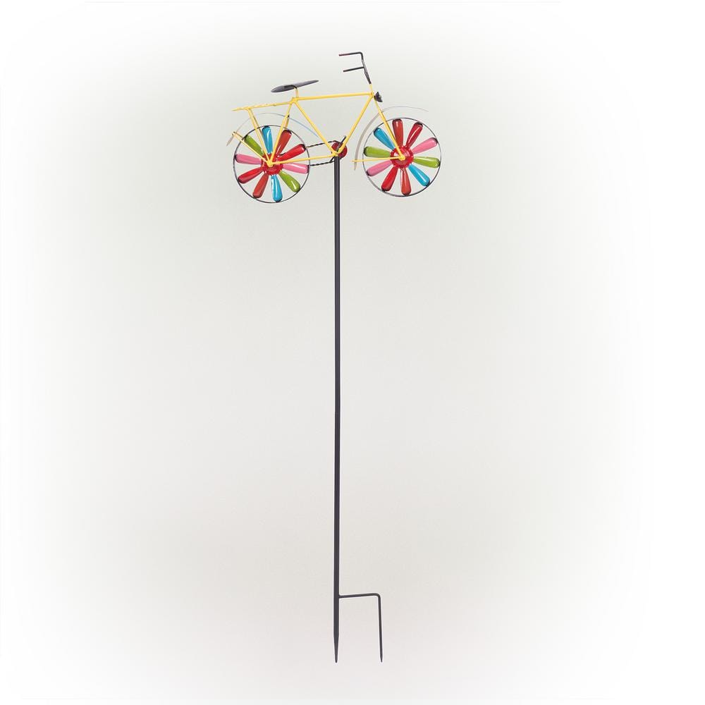 42 in. Tall Outdoor Metal Bicycle Wind Spinner Garden Stake Decoration, Mul
