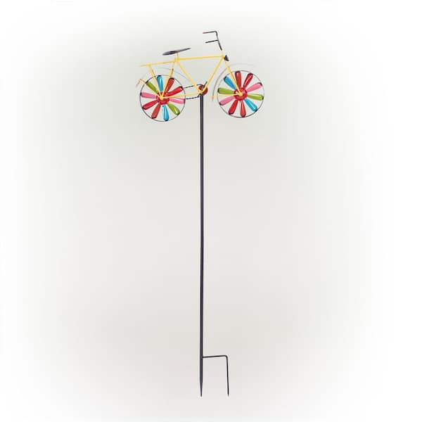 42 in. Tall Outdoor Metal Bicycle Wind Spinner Garden Stake Decoration, Multicolor