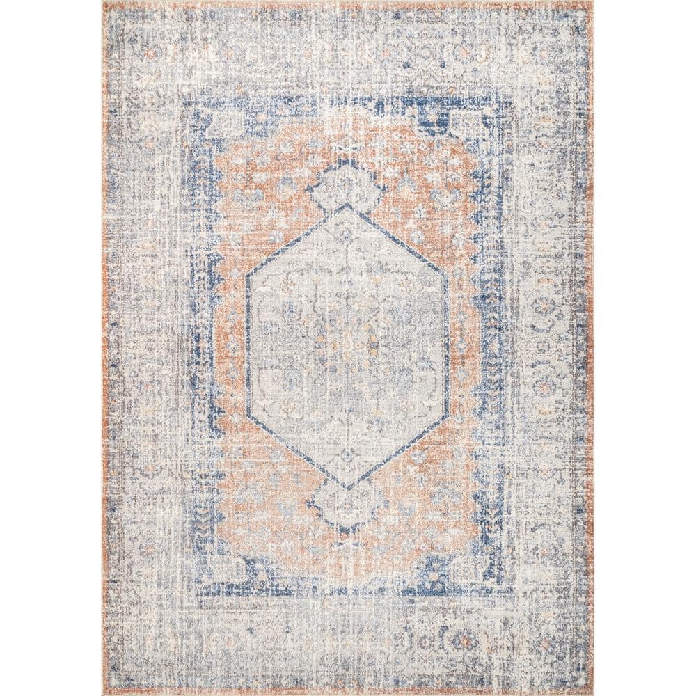 nuLOOM Jacquie Peach 8 ft. x 10 ft. Machine Washable Vintage Floral Indoor  Area Rug BIRV18A-8010