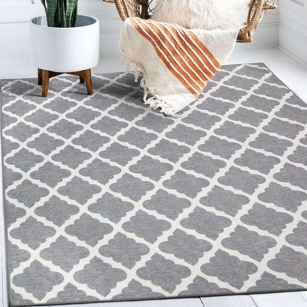 Moroccan Trellis Grey 5 ft. x 7 ft. Machine Washable Area Rug
