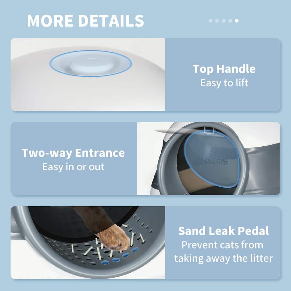 White and Gray Enclosed Plastic Cat Litter Box with Scoop