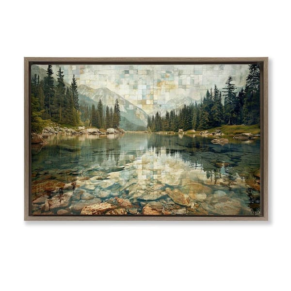 Stupell Industries Tiled Mountain Landscape by LSR Design Studio Brown Floater Frame Nature Graphic Art Print 17 in. x 25 in.