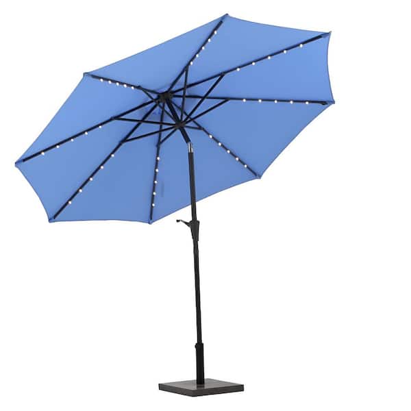 Unbranded 9 ft. Metal Solar Led Lighted Outdoor Patio Market Umbrella with Tilt and Crank for Garden, Deck and Backyard in Blue