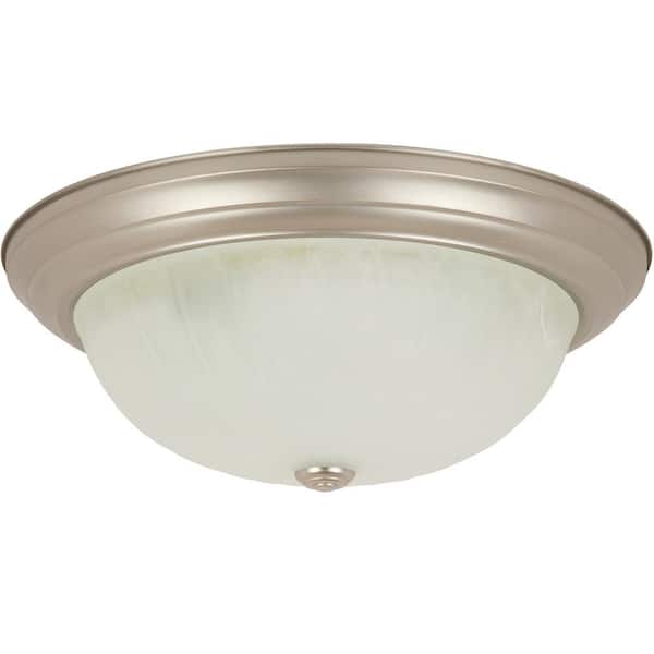 Sunlite 15 in. 3-Light Brushed Nickel Decorative Dome Flush Mount Light with Alabaster Glass Shade