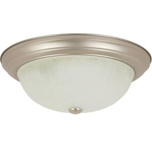 15 in. 3-Light Brushed Nickel Decorative Dome Flush Mount Light with Alabaster Glass Shade