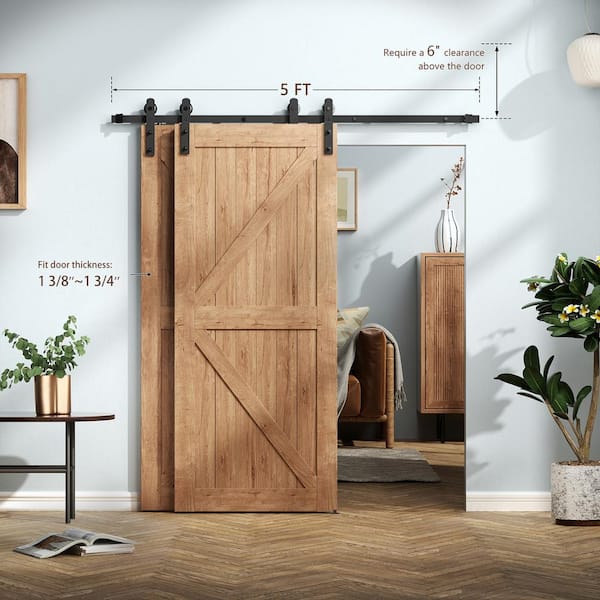 8 ft./96 in. Black Sliding Barn Door Track and Hardware Kit with I-Shape Hanger For Single Door 8 ft./96 in. Black Sliding Barn Door Track and Hardware Kit with I-Shape Hanger For Single Door