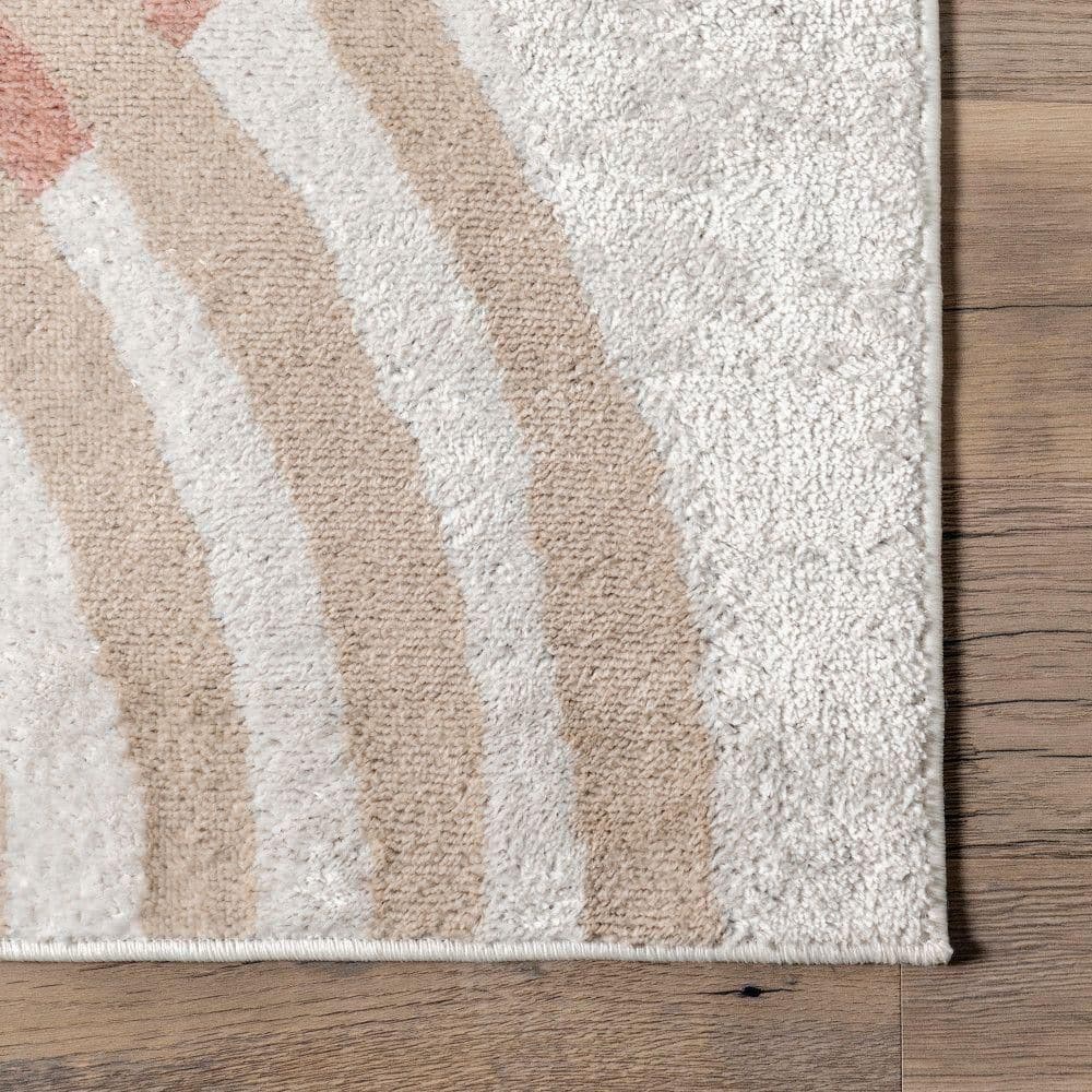 Blush and Ivory Abstract Synthetic 9' x 12' Area Rug
