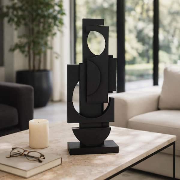 Black 9 in. x 24 in. Wood Novelty Modern Stacked Decorative Sculpture