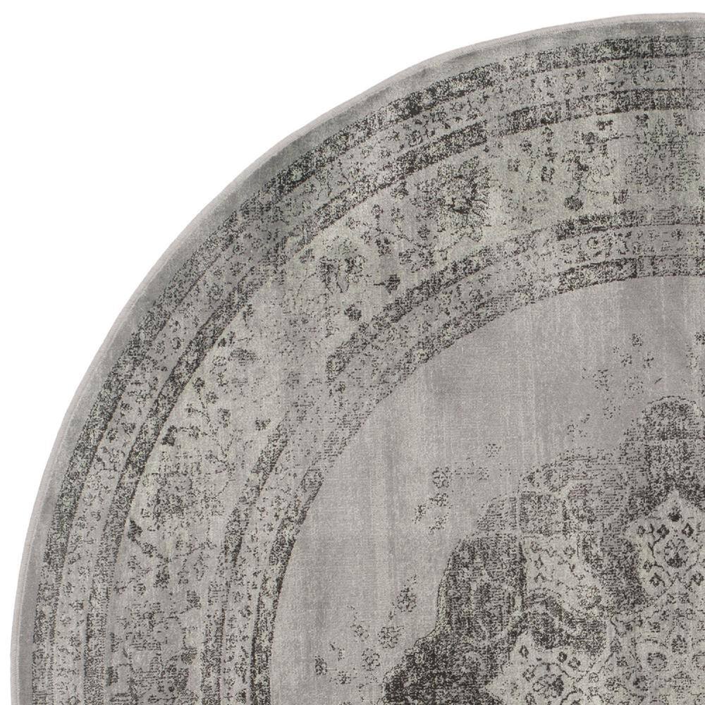 Vintage Grey and Multicolor Round Viscose Area Rug, 8'