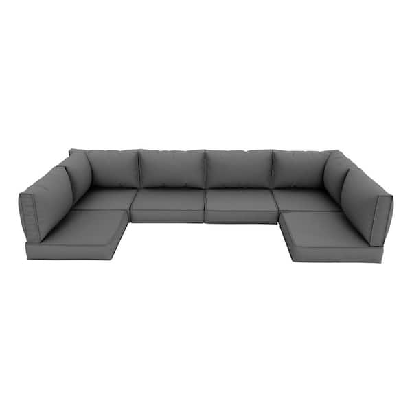 OLUMAT 25.6 in. x 25.6 in. x 3.54 in. (14-Piece) Deep Seating Outdoor Sectional Cushions in Gray for 6 Seat Wicker Sofa