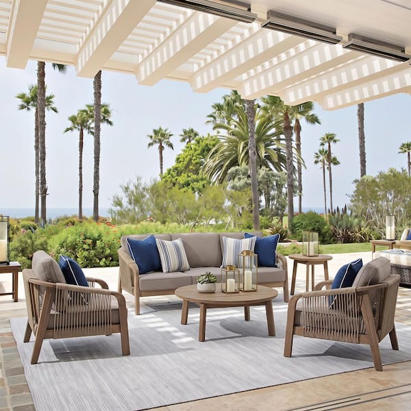 Manilva 5 Piece Acacia Wood Outdoor Conversation Set with Light Taupe Cushions