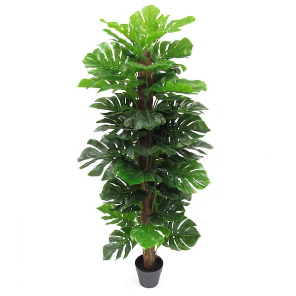 LIVING LUXURY 5 ft. Real Touch Artificial Monstera Split Leaf Philodendron Tree with Coco Bark in Pot