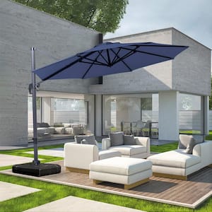 10 ft. 360-Degree Rotating Cantilever Tilt Patio Umbrella with Cross Base in Navy Blue