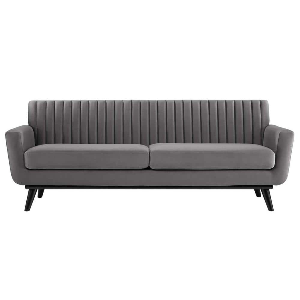Elegant Gray Velvet Sofa with Tufted Design and Removable Cushions