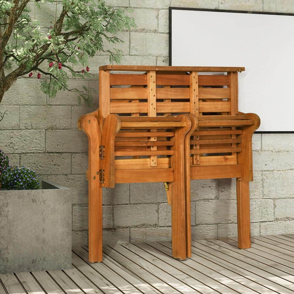 49" Eucalyptus Wood Outdoor Folding Bench with Backrest and Armrest
