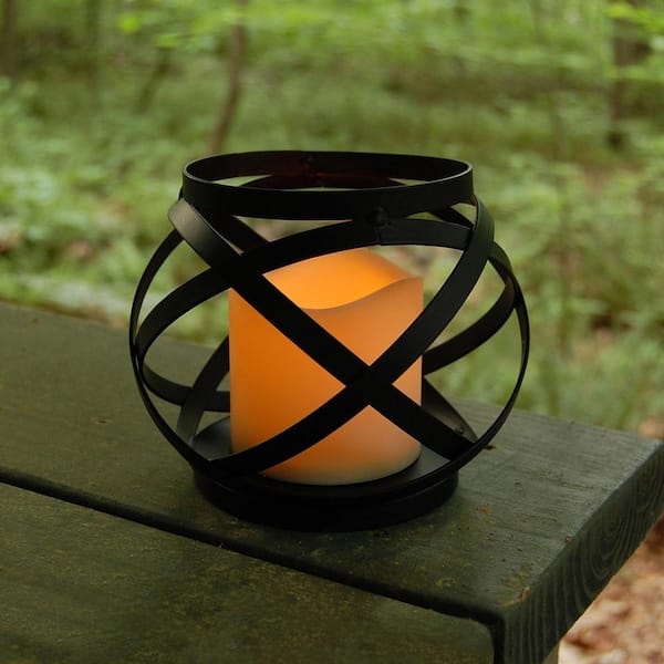 Metal Lantern with Battery-Operated Candle - Black Gem
