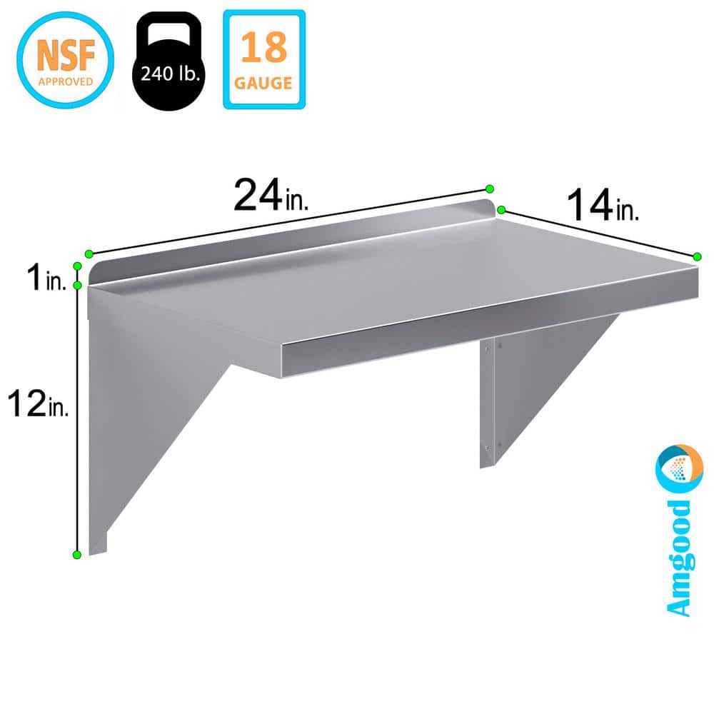 AmGood 24" Stainless Steel Floating Wall Shelf with Brackets