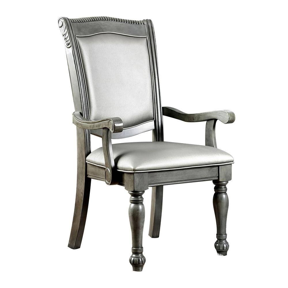 Gray Faux Leather Upholstered Arm Chair with Wood Frame