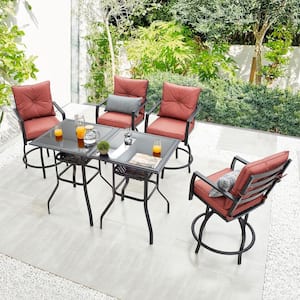 6-Piece Metal Outdoor Dining Set with Red Cushions