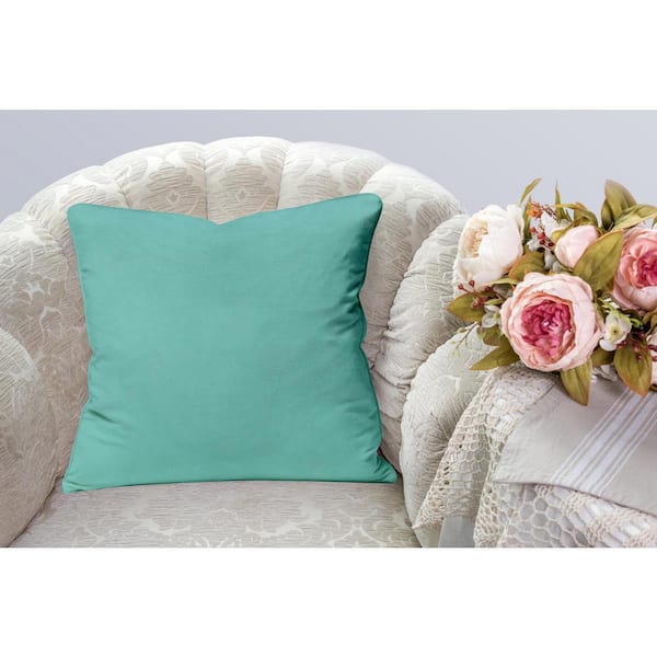HIG Set of 2 Aqua Throw Pillow Covers Farmhouse Burlap Trimmed Cushion  Cover, 20 x20