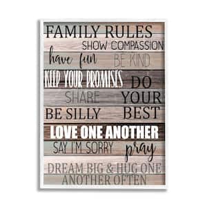 "Family Rules Text Fun Wood Grain Rustic Tan Teal" by Kimberly Allen Framed Typography Wall Art Print 24 in. x 30 in.