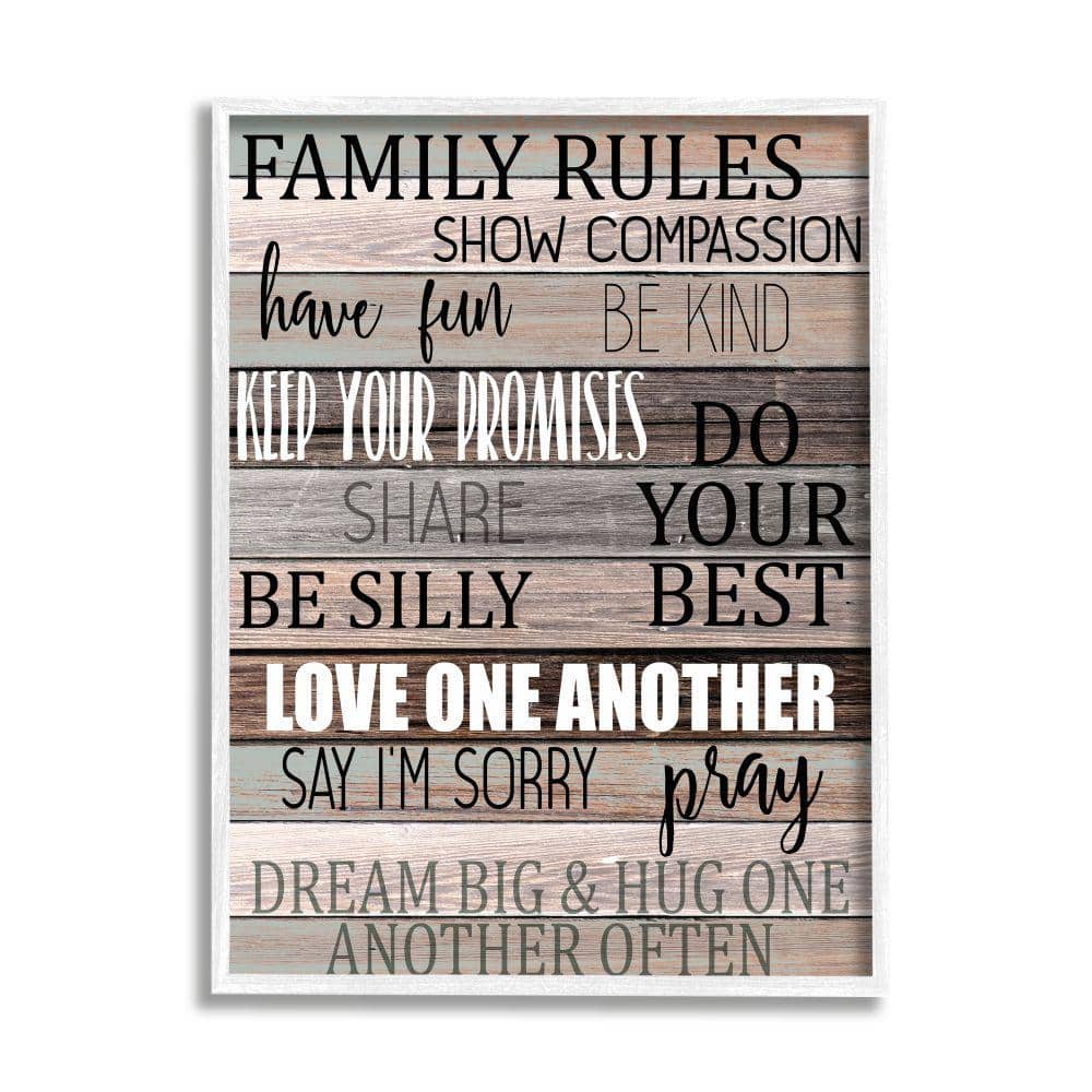 Family Rules Text Fun Wood Grain Rustic Tan Teal by Kimberly Allen Framed Typography Wall Art Print 24 in. x 30 in. price history on PriceWatchPro