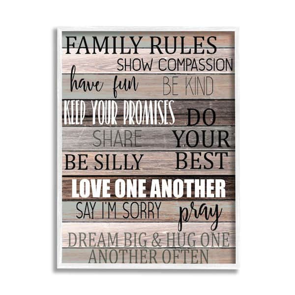 Stupell Industries "Family Rules Text Fun Wood Grain Rustic Tan Teal" by Kimberly Allen Framed Typography Wall Art Print 24 in. x 30 in.