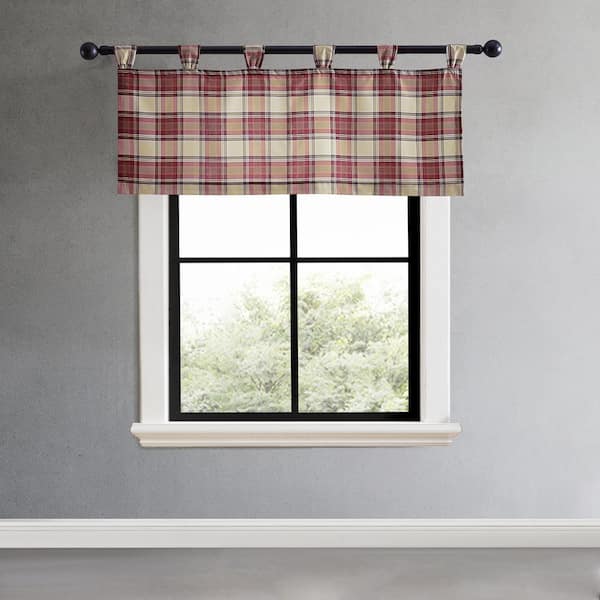 Eddie Bauer Edgewood Plaid Red Microfiber 50X20 Tab Top Window Valance