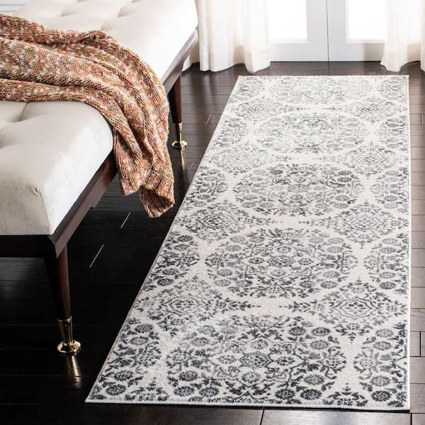 Isabella 2 ft. x 8 ft. Charcoal/Ivory Floral Circle Medallions Runner Rug