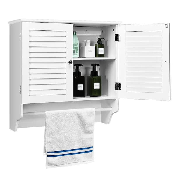 Casainc 23 5 In W Wall Mounted Bathroom Cabinet With Towel Bar And Shelf Storage Rack White Wf Hw61675 The Home Depot - White Wall Mounted Bathroom Cabinet With Towel Bar