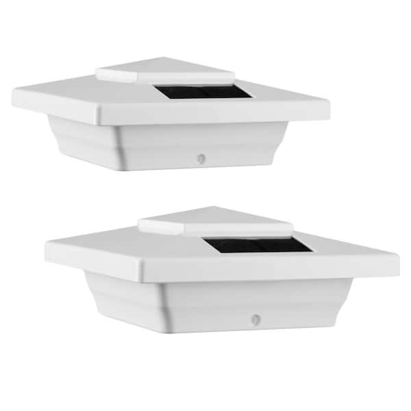 CLASSY CAPS Windsor 4 in. x 4 in. Outdoor White Vinyl LED Solar Post Cap (2-Pack)