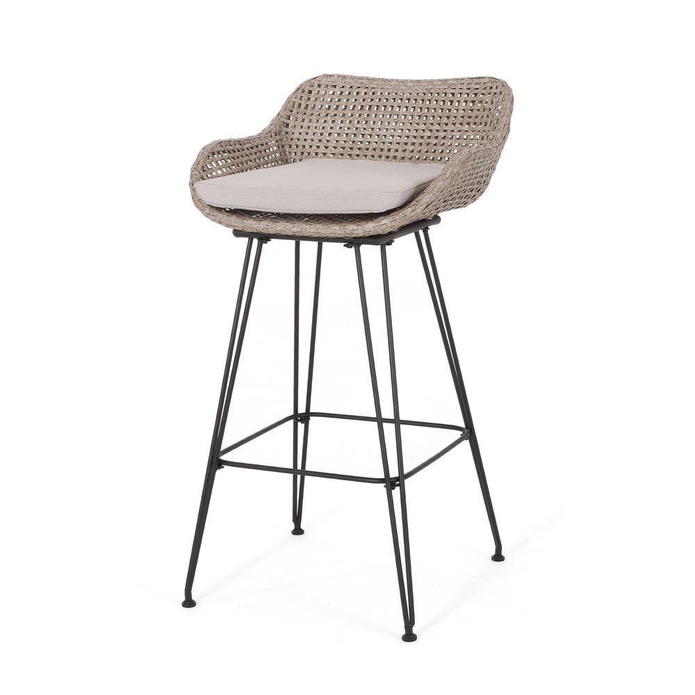 Transitional Mixed Brown and Beige Iron Barstool with Cushions, Set of 2