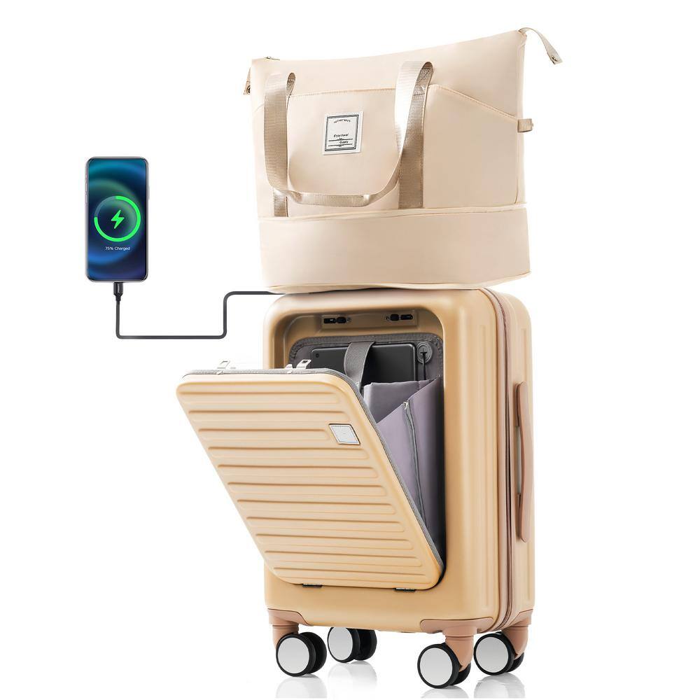 Merax Front Opening 2Piece Champagne 20" ABS Hardshell Spinner Luggage