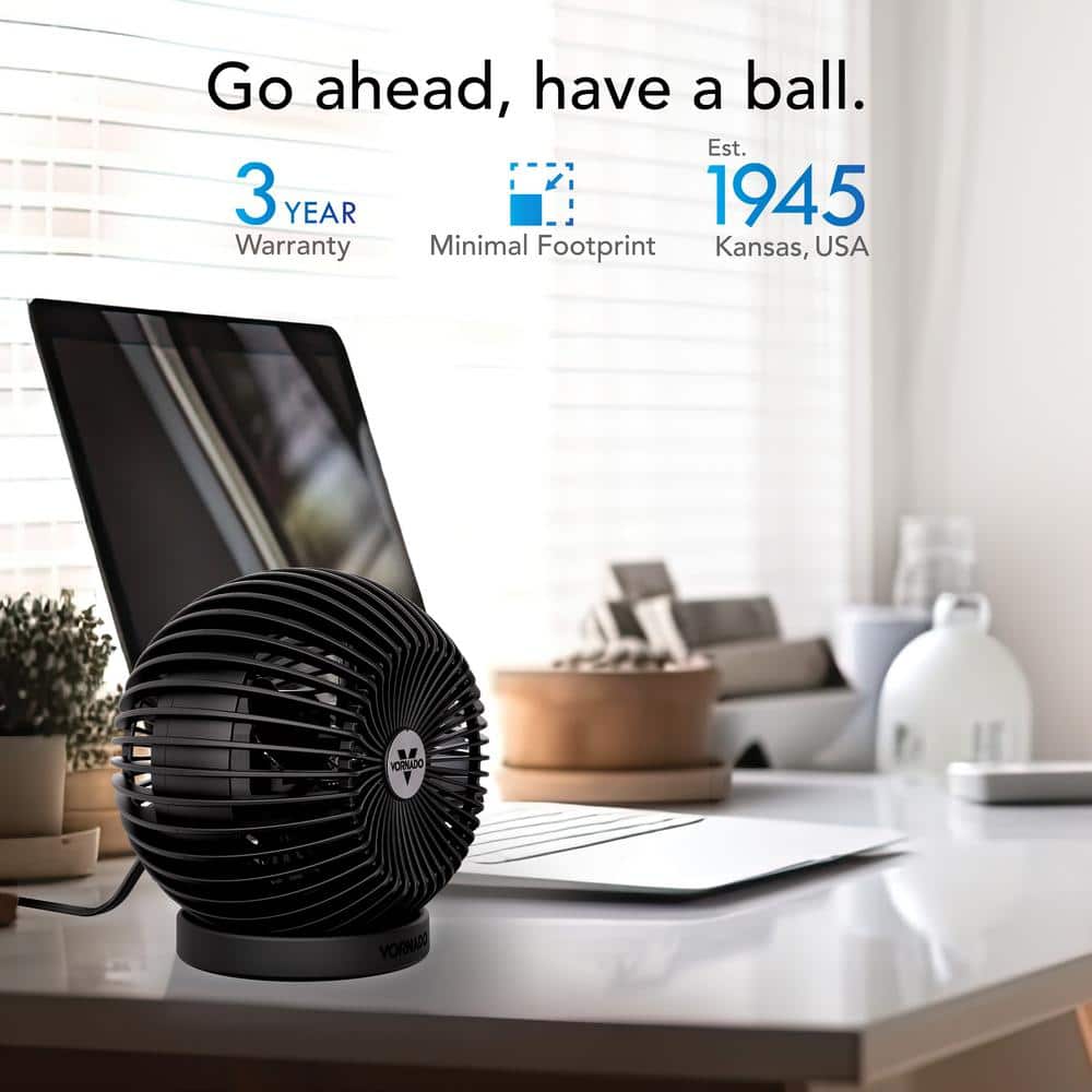Black Glossy Modern Spherical Desk Fan with Adjustable Tilt