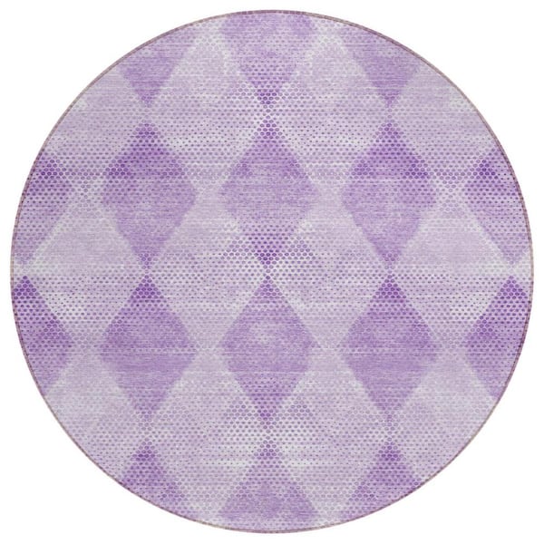 Lavender 8 ft. Round Woven Geometric Round Indoor/Outdoor Area Rug