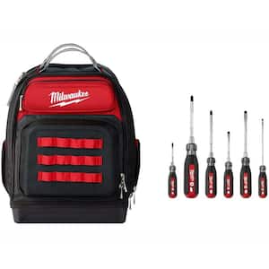 Ultimate Jobsite Black 15 in. Backpack with Screwdriver Cushion Grip Set (6-Piece)