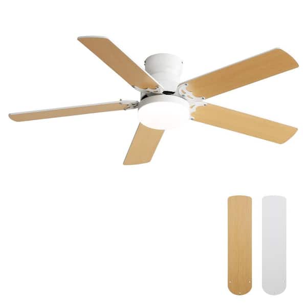Sofucor 52 in. Indoor Modern Downrod and Flush Mount White Ceiling Fan with LED Lights and 6-Speed DC Motor