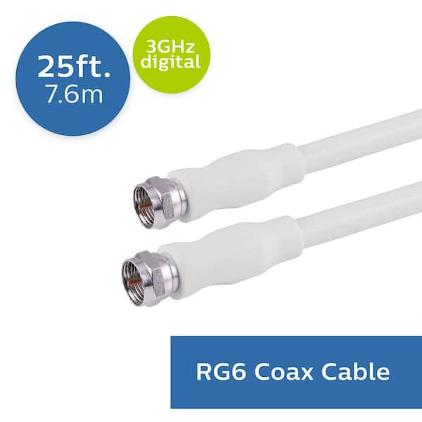 Philips 25 ft. RG6 Dual Coaxial with F-Type Connectors in White SWV2175H/37 - The Home Depot