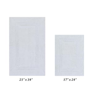 Lux Collection White 17 in. x 24 in. and 21 in. x 34 in. 100% Cotton 2-Piece Bath Rug Set