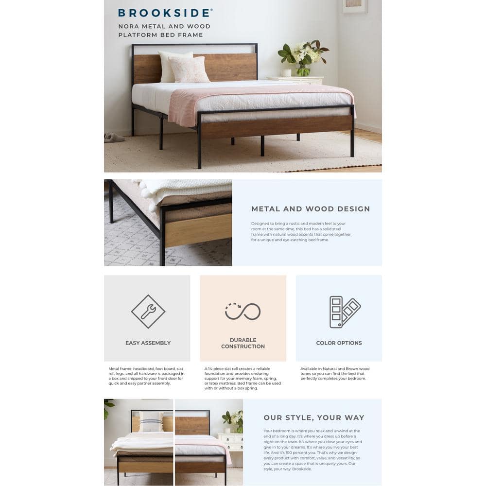 Modern Rustic King Platform Bed with Wood Frame and Slats
