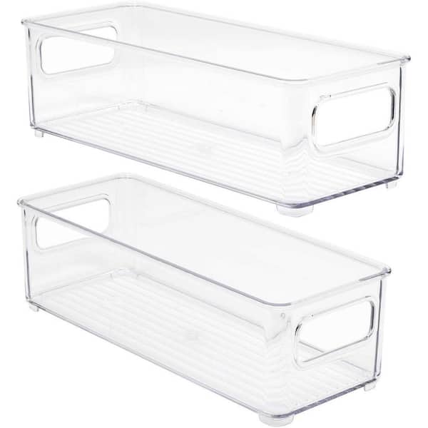 2 Pack Clear Plastic Storage Bins for fridge and Pantry Stackable organizer set