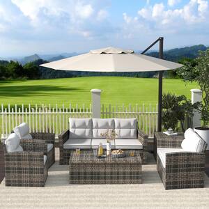 Alpine 6-Piece Rattan Wicker Outdoor Patio Conversation Set with White Cushions