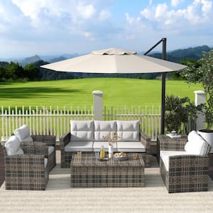 Alpine 6-Piece Rattan Wicker Outdoor Patio Conversation Set with White Cushions