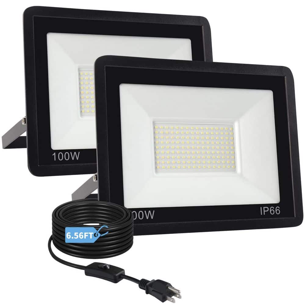 Black Plug-In Integrated LED Landscape Flood Light 100-Watt 12000 Lumens IP66 Waterproof 6500K 2-Pack price history on PriceWatchPro
