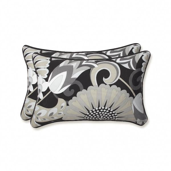 Pillow Perfect Floral Black Rectangular Outdoor Lumbar Throw Pillow 2-Pack