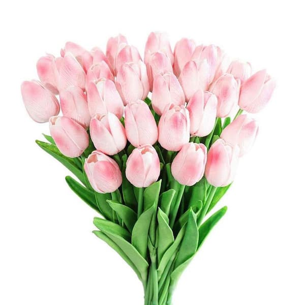 13 in. Pink Indoor/Outdoor Artificial Tulips Flower, 30 Pieces