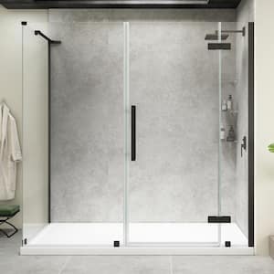 Tampa 72 in. L x 36 in. W x 72 in. H Corner Shower Kit w/Pivot Frameless Shower Door in Black w/Shelves and Shower Pan