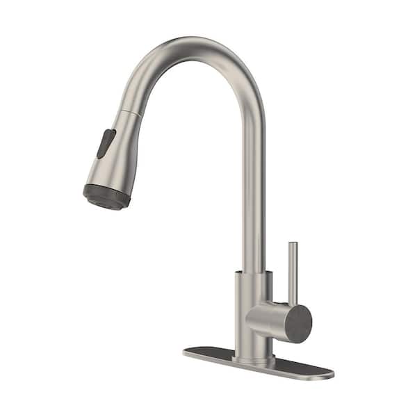 Unbranded Single Handle Pull-Down Sprayer Kitchen Faucet Touchless Sensor with Deck Plate in Brushed Nickel