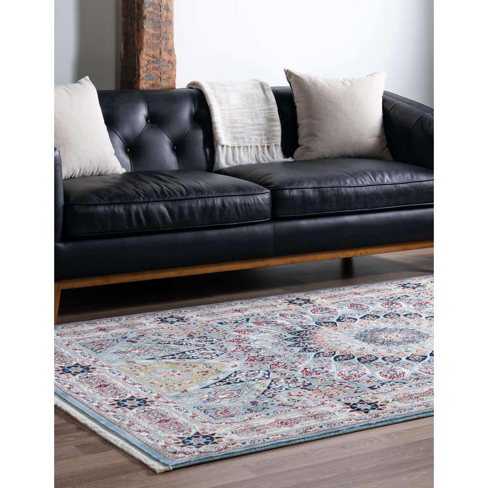 Blue Floral 8' x 10' Stain-Resistant Easy Care Rug